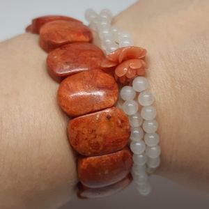 Carved Coral Stretch Bracelets